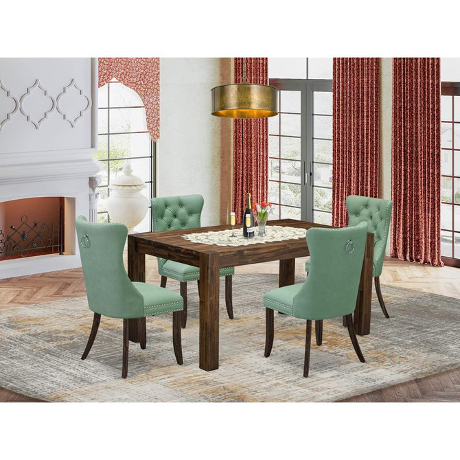 5 Piece Kitchen Set Consists of a Rectangle Rustic Wood Dining Table