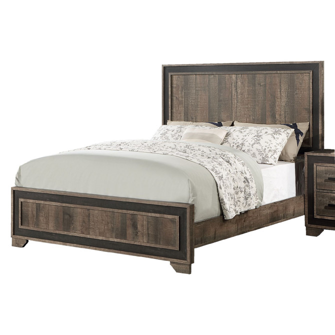 Oak Finish 1pc Queen Size Bed High Headboard MDF Particle Board 