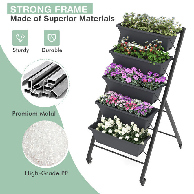 5-Tier Vertical Raised Garden Bed with Wheels and Container Boxes