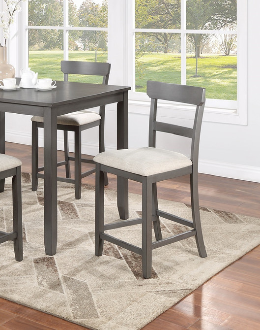 Classic Stylish Gray Natural Finish 5pc Counter Height Dining Set Kitchen Wooden Top Table and Chairs Cushions Seats Ladder Back Chair Dining Room