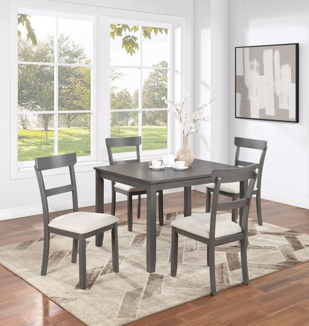 Classic Stylish Gray Natural Finish 5pc Dining Set Kitchen Dinette Wooden Top Table and Chairs Cushions Seats Ladder Back Chair Dining Room
