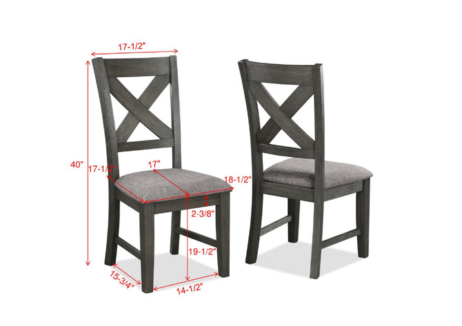 Transitional Farmhouse 2pc Set Dining Chair Gray Upholstered Seat X-Back Design 