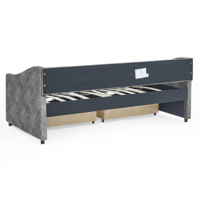 Twin Size Daybed with Drawers Upholstered Tufted Sofa Bed, with Button on Back and Copper Nail on Waved Shape Arms, Grey (81.5''x4''x30.5'') 