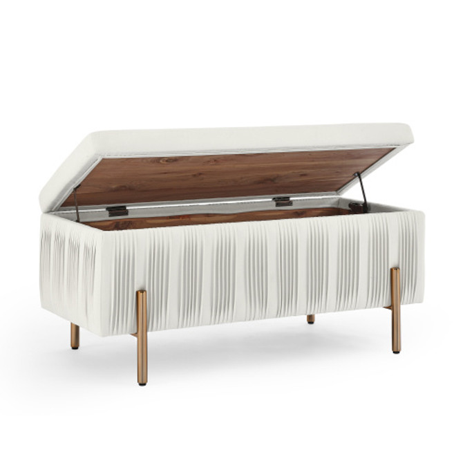 Elegant Upholstered Velvet Storage Bench with Cedar Wood Veneer