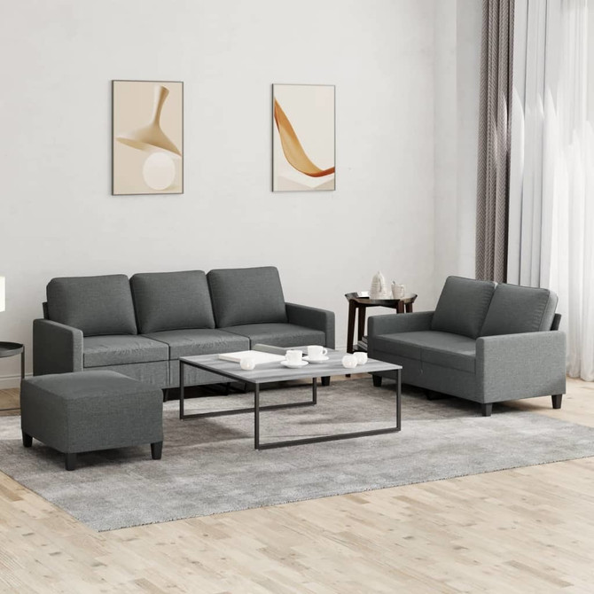 3 Piece Sofa Set with Cushions Dark Gray Fabric