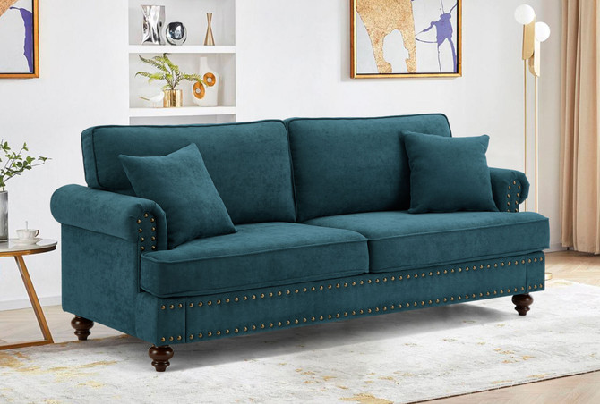 82" Green Chenille Sofa Couch, Sectional Love Seat Couch with Brown Legs,