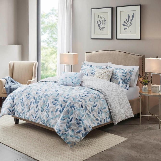 100% Polyester 5 Pieces Comforter Set, Blue