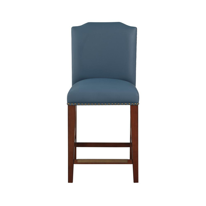 Bristol Stationary Blue Faux Leather Counter Stool with Nail Heads