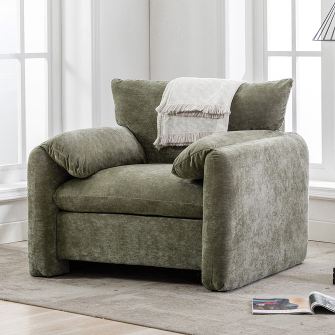 Modern Style Chenille Oversized Armchair Accent Chair Single Sofa Lounge Chair, Matcha Green
