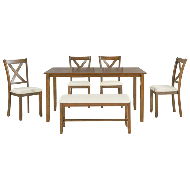 6-Piece Kitchen Dining Table Set Wooden Rectangular Dining Table, Natural Cherry