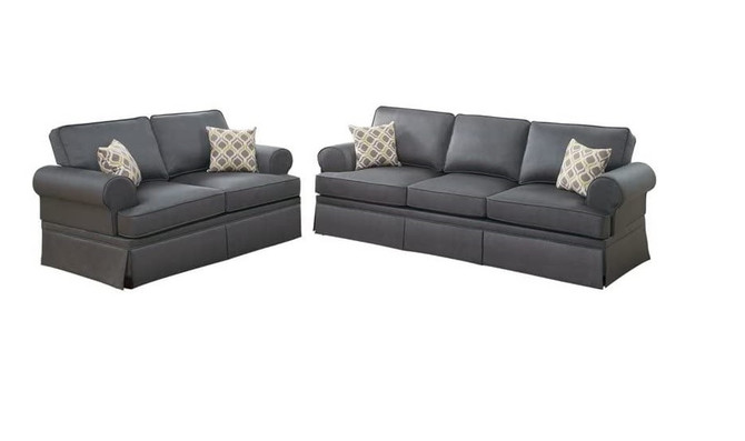 Charcoal Glossy Polyfiber 2pcs Sofa set Living Room Furniture Sofa Loveseat Pillows Couch Rolled Armrest
