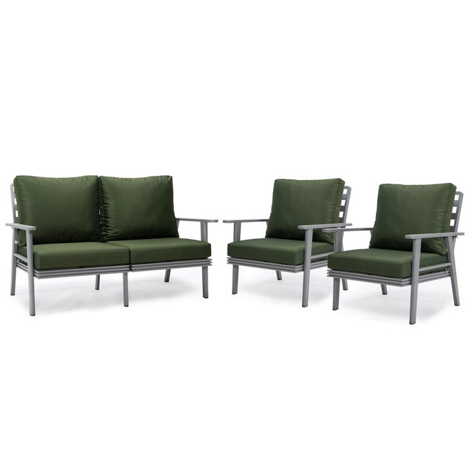 3-Piece Outdoor Patio Set with Grey Aluminum Frame and Loveseat and Armchairs