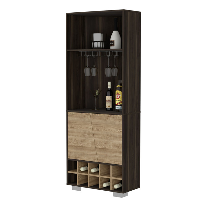 Paso Robles 10-Bottle 3-Shelf Corner Bar Cabinet Dark Oak and Pine
