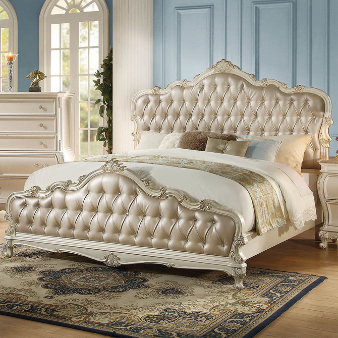 Chantelle Queen Bed in Rose Gold & Pearl White 