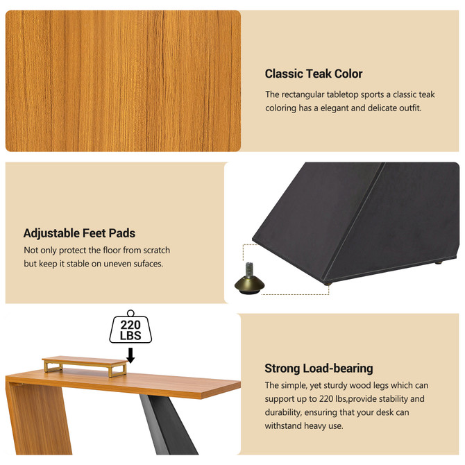 63"Modern Executive Desk ,Rustic Industrial Wooden Writing Desk, Study Desk, Teak