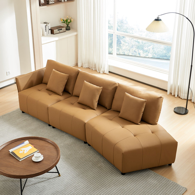 120'' Real Leather Sofa, Modern Modular Sectional Couch