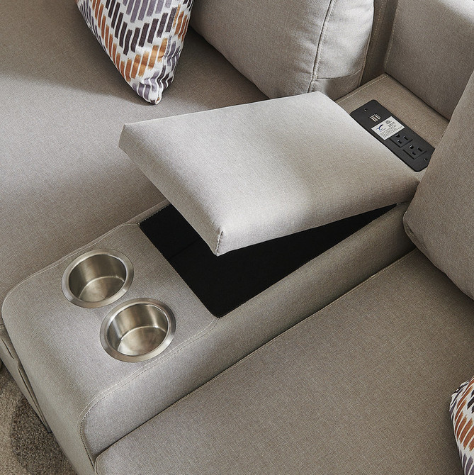 Beige Fabric Reversible Sectional Sofa with USB Console and Ottoman