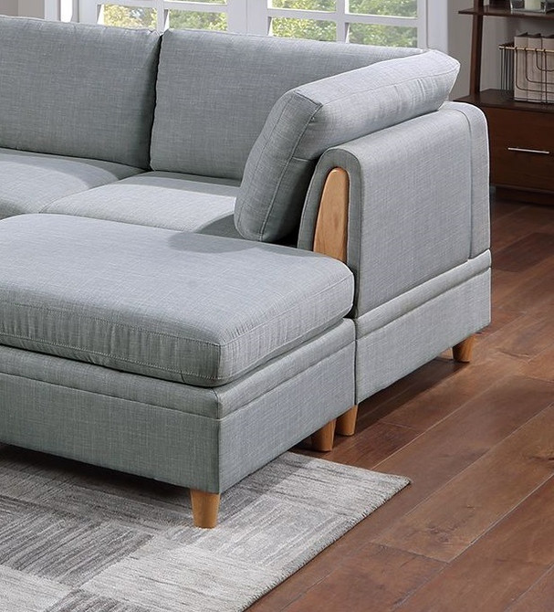 8pc Sectional Sofa Set Light Grey Fabric 
