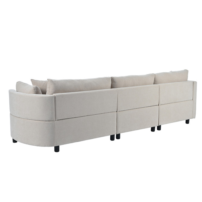 Three Indoor Cushioned Combination Sofas with Three Pillows and Curved Seat