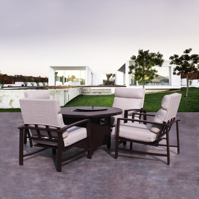 Horizon Brown 5 pc Firepit Seating Group Includes: One 48" Round Fire Pit and 4 Horizon Brown Club Chairs