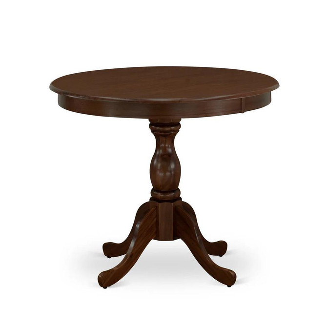 AMLA3-MAH-04 3 Piece Dining Table Set - 1 Pedestal Table and 2 Light Tan Dinning Chairs - Mahogany Finish