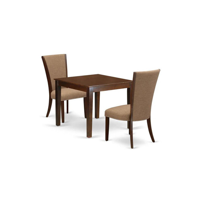 OXVE3-MAH-47 3 Pc Dining Set - 2 Dining Chair with High Back and 1 Square Dining Table - Mahogany Finish