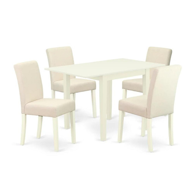 East West Furniture 5-Piece Dining Table Set-A Wooden Kitchen Table and 4Linen FabricMid Century Chairs with High Back - Linen White Finish