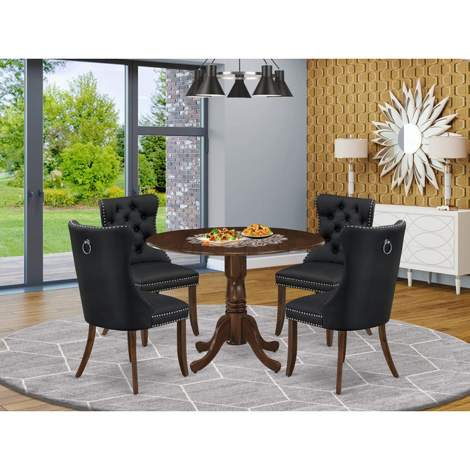 5 Piece Kitchen Table & Chairs Set Contains a Round Dining Table with Dropleaf