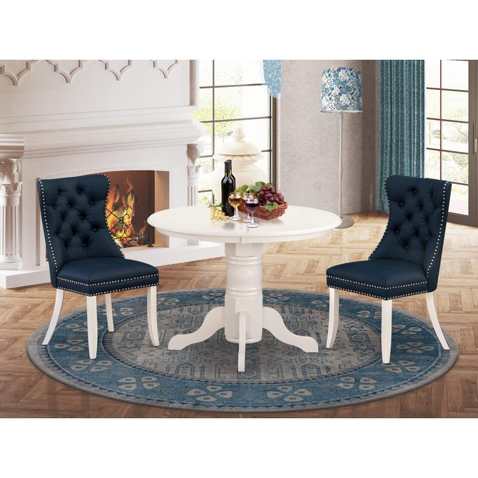 3 Piece Modern Dining Table Set Consists of a Round Kitchen Table with Pedestal
