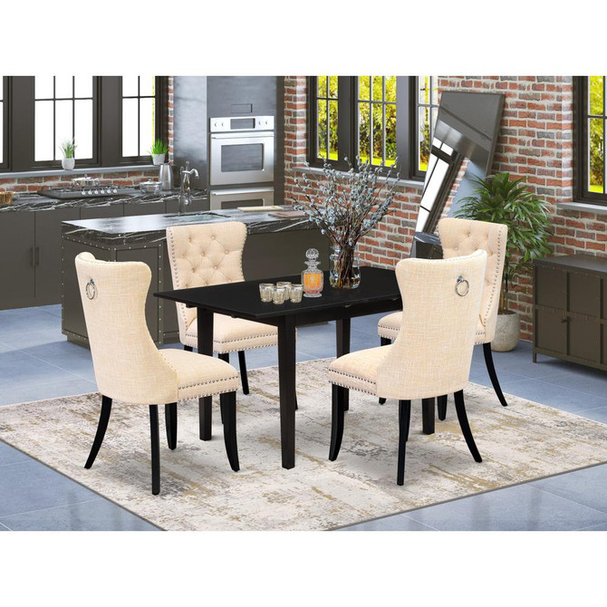 5 Piece Dining Set Contains a Rectangle Wooden Table with Butterfly Leaf