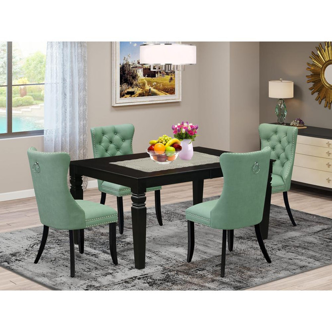 5 Piece Dining Set Contains a Rectangle Wooden Table with Butterfly Leaf