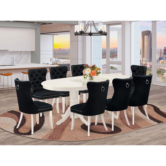 9 Piece Dining Room Set Contains an Oval Wooden Table with Butterfly Leaf