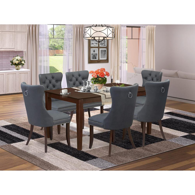 7 Piece Kitchen Table Set Consists of a Rectangle Modern Dining Table