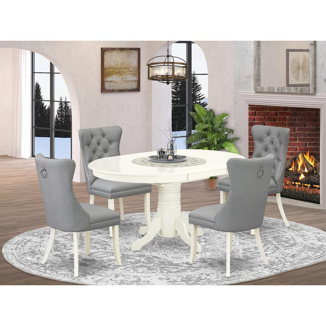 5 Piece Dining Set Contains an Oval Kitchen Table with Butterfly Leaf