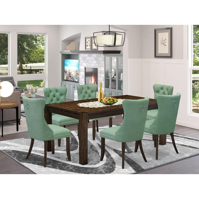 7 Piece Dining Table Set Consists of a Rectangle Rustic Wood Table