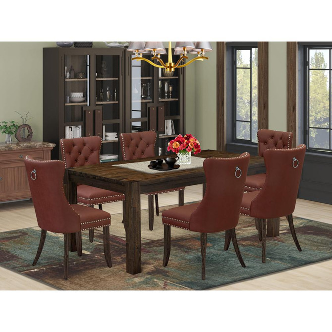 7 Piece Dining Table Set Consists of a Rectangle Rustic Wood Table