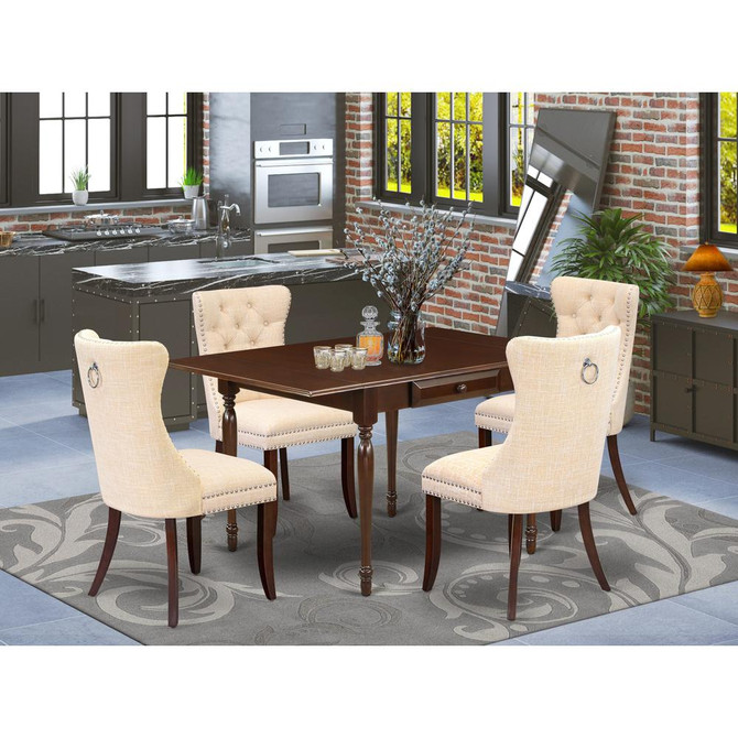5 Piece Kitchen Table Set Contains a Rectangle Dining Table with Dropleaf