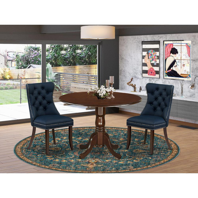 3 Piece Modern Dining Table Set Consists of a Round Kitchen Table with Dropleaf