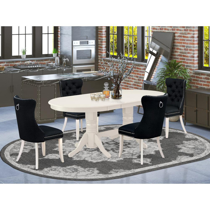 5 Piece Kitchen Table Set Contains an Oval Dining Table with Butterfly Leaf