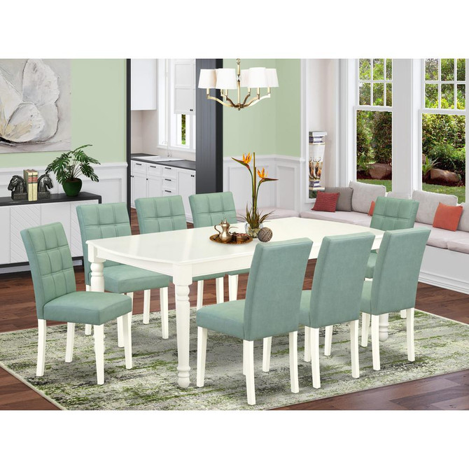 9 Piece Mid Century Modern Dining Table Set consists A Wooden Dining Table