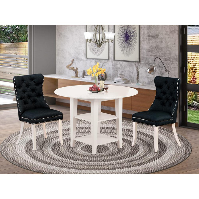3 Piece Kitchen Set Consists of a Round Dining Table with Dropleaf & Shelves