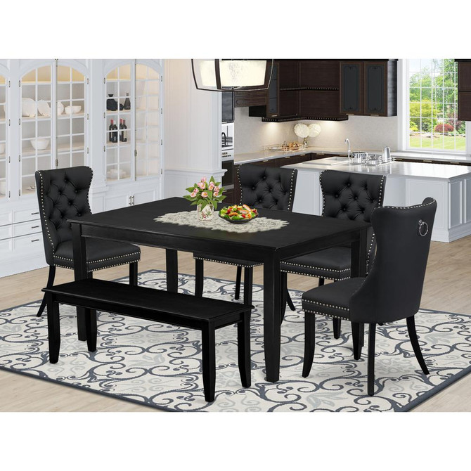 6 Piece Dining Table Set Contains a Rectangle Solid Wood Table