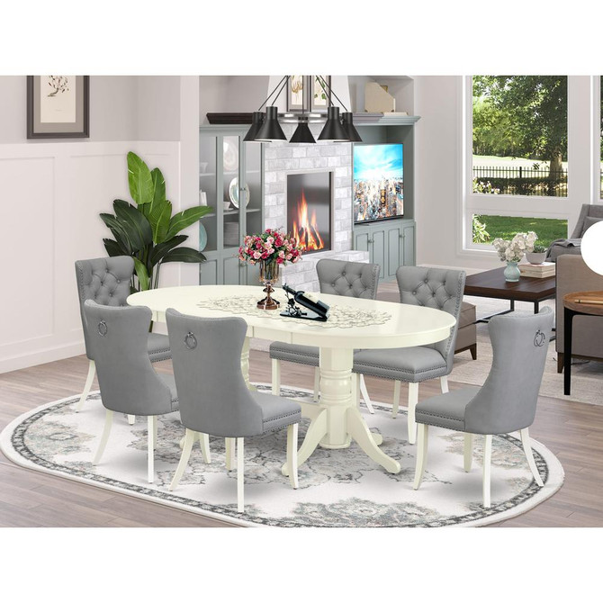7 Piece Kitchen Table Set Consists of an Oval Dining Table with Butterfly Leaf