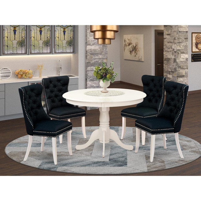 5 Piece Dining Room Table Set Consists of a Round Wooden Table with Pedestal