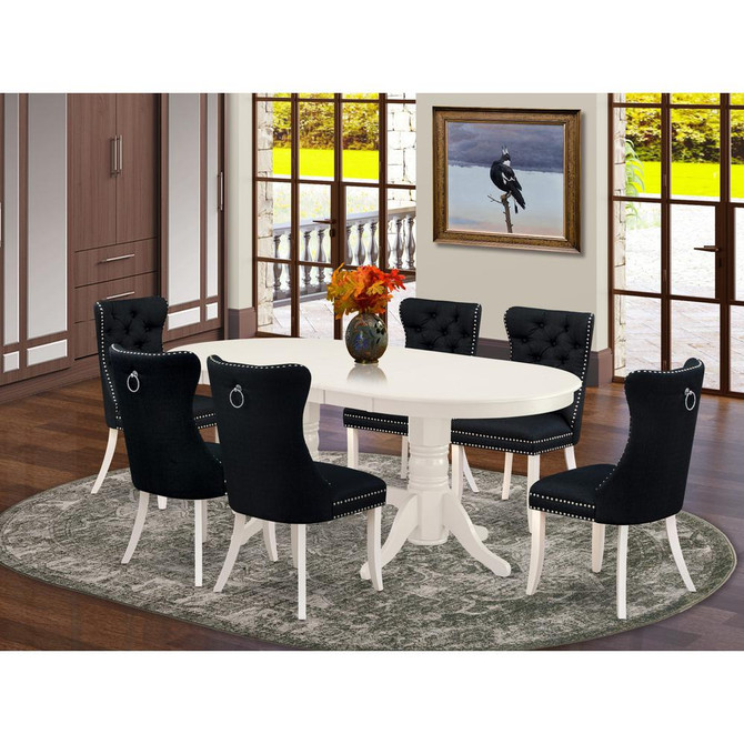 7 Piece Kitchen Table Set Contains an Oval Dining Table with Butterfly Leaf