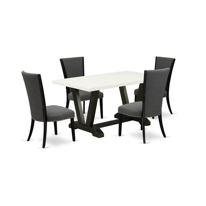 5 Piece Set Includes a Rectangle Dining Room Table with V-Legs