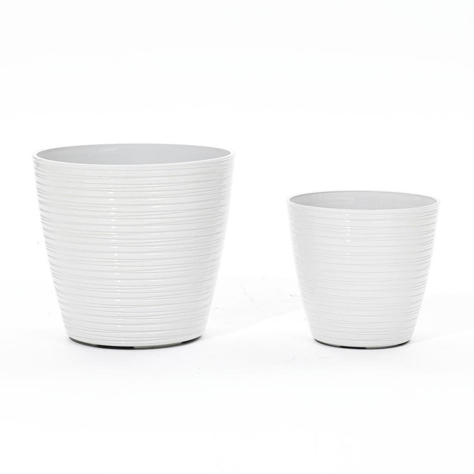 2-Piece Tapered Round Plastic Planters Set, Pearl White