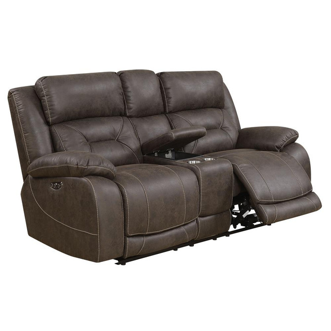 Aria Power Recliner Loveseat w/ Console and Power Head Rest - Saddle Brown