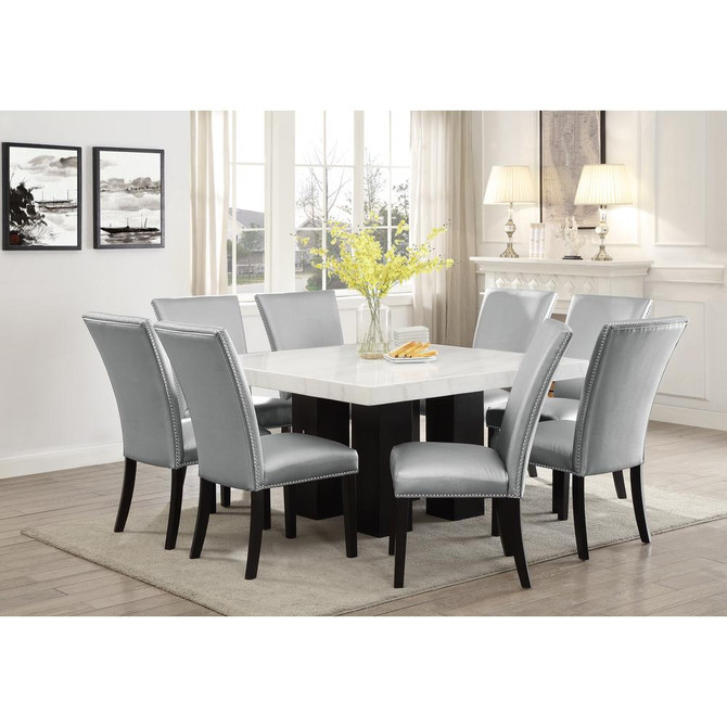Camila Square Dining Set 9pc - Silver Chairs