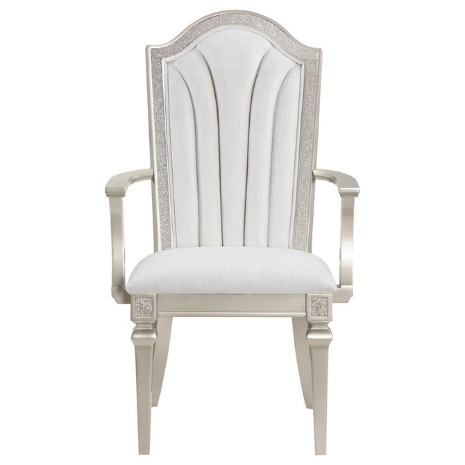 Dining Arm Chair with Faux Diamond Trim Ivory and Silver Oak (Set of 2)